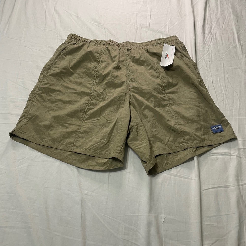 Speedo Swim Trunks Mens XL Khaki Tan 7320167 Mesh Lined Pockets Sporty Utility‎